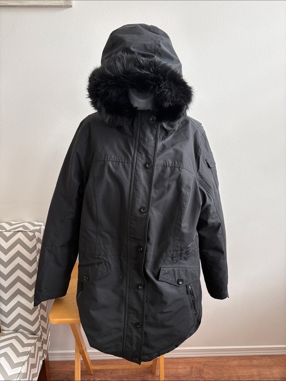 Eddie Bauer Down Feather Weatheredge Plus Hooded Parka Faux Fur Trim Size XL